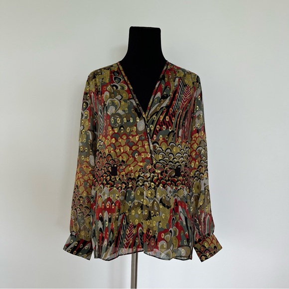 ZADIG & VOLTAIRE deluxe gold silk blouse top. TOUMI DELUXE top. Semi sheer blous - Picture 8 of 8